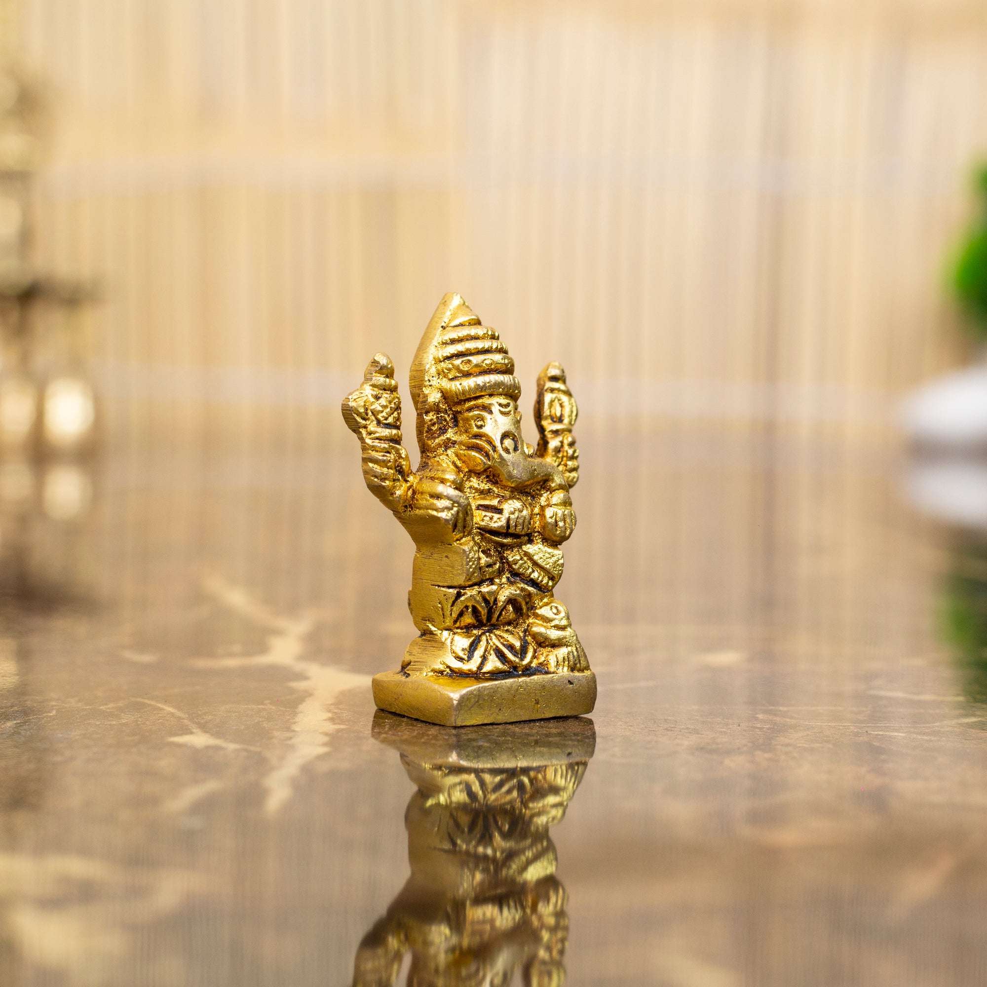 Compact Brass Standing Ganesha Idol