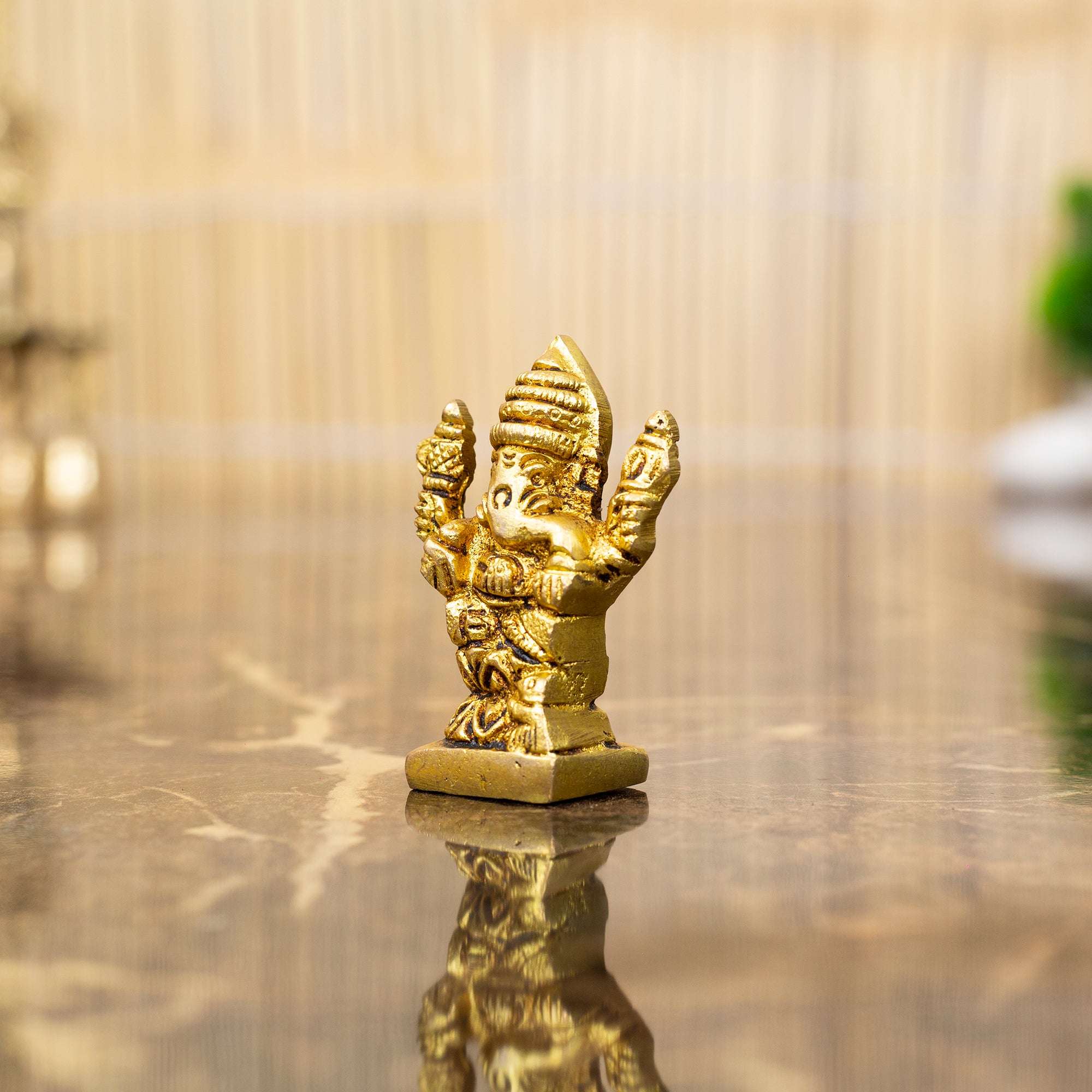 Compact Brass Standing Ganesha Idol