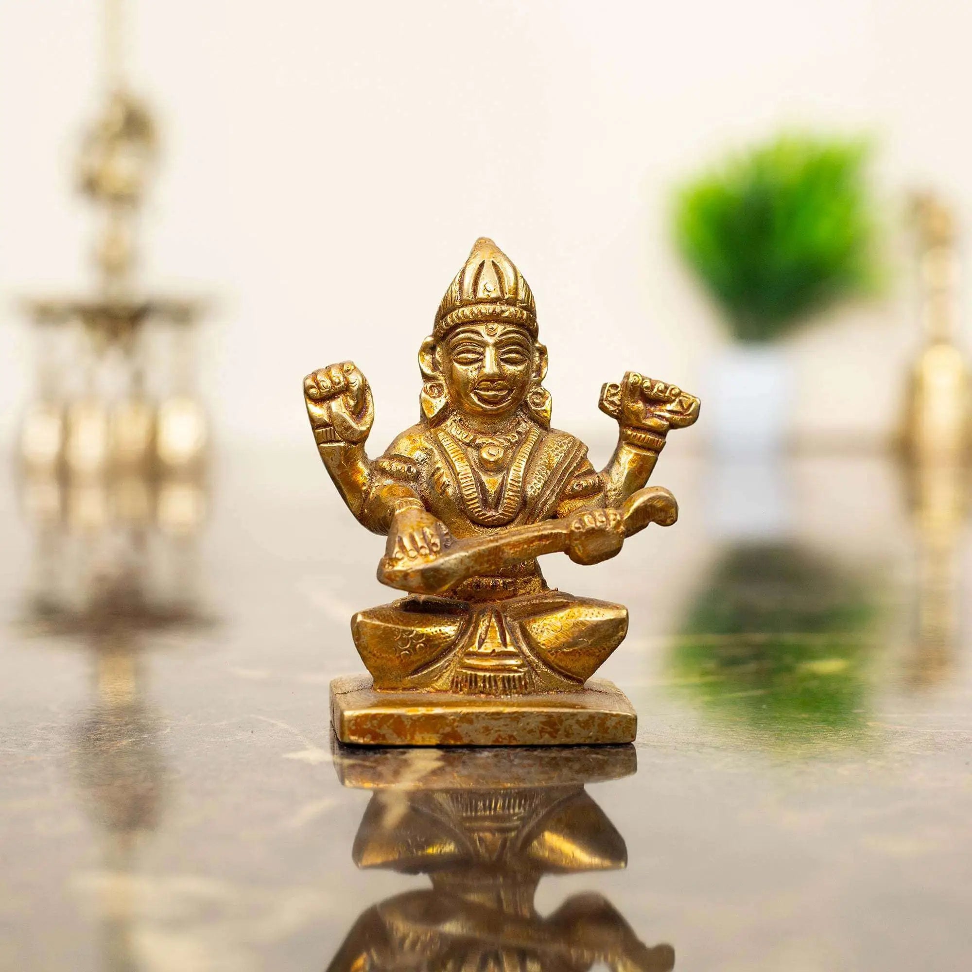 Solid Brass Saraswati Murti | For Navratri, Knowledge & Creative Success