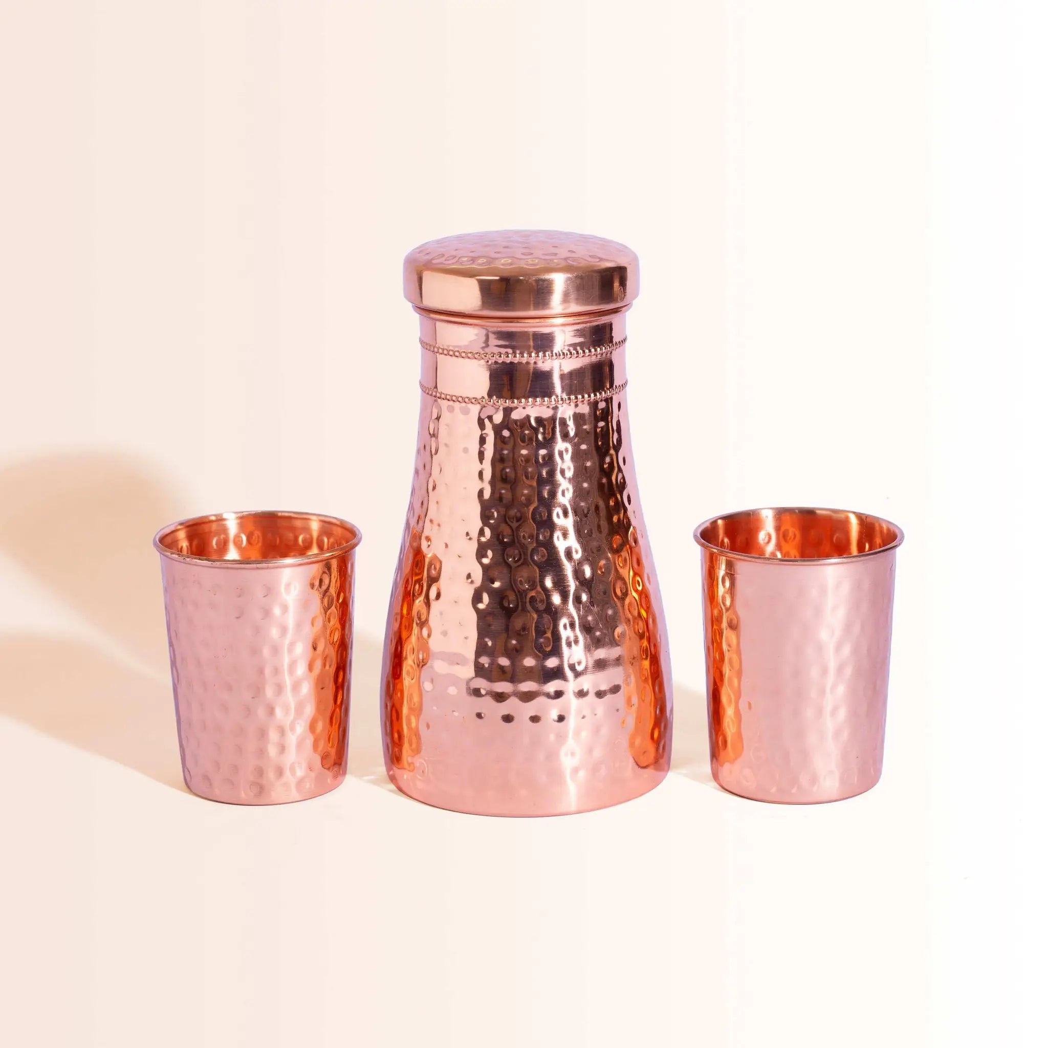 Hammered Copper Bedside Water Carafe Set with 2 Tumblers