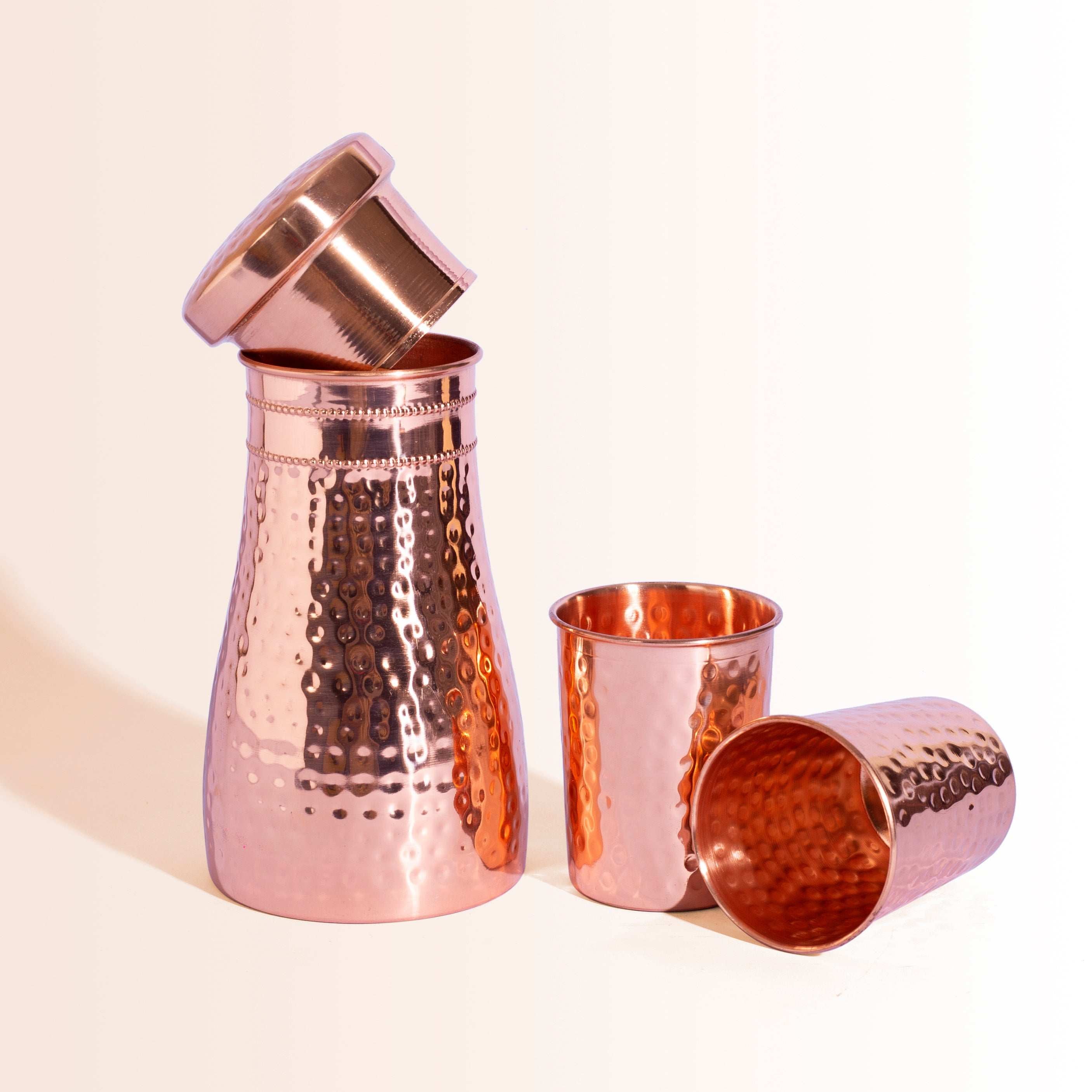 Hammered Copper Bedside Water Carafe Set with 2 Tumblers