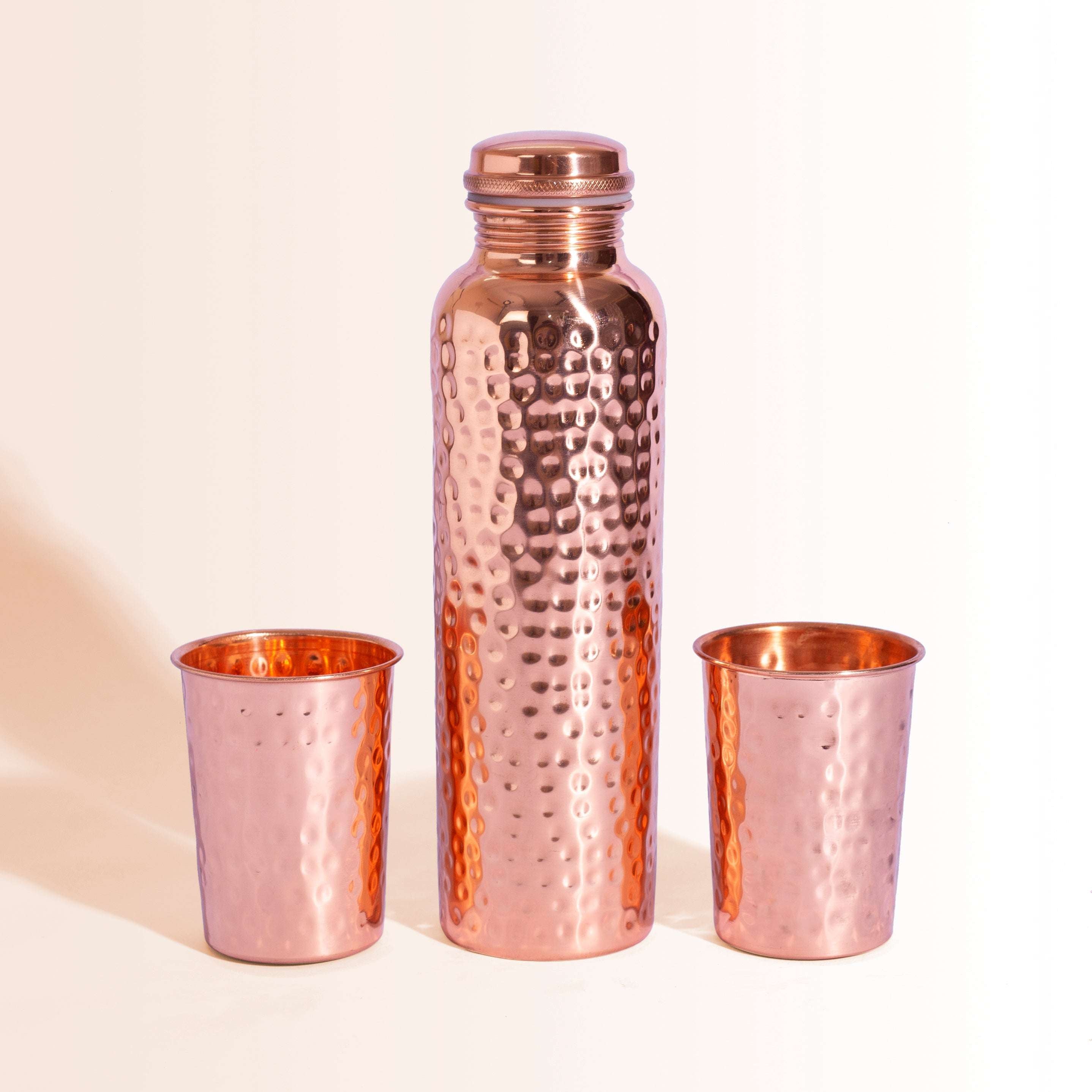 Classic Hammered Copper Bottle & Tumbler Set | For Ayurvedic Hydration