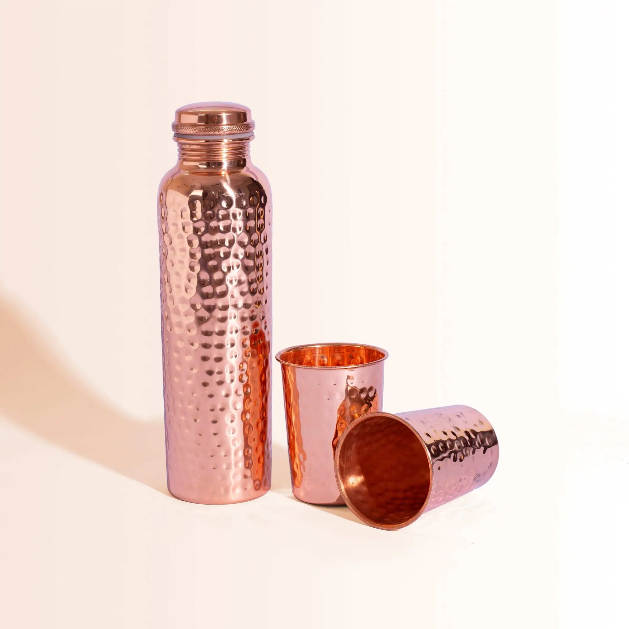 Classic Hammered Copper Bottle & Tumbler Set | For Ayurvedic Hydration