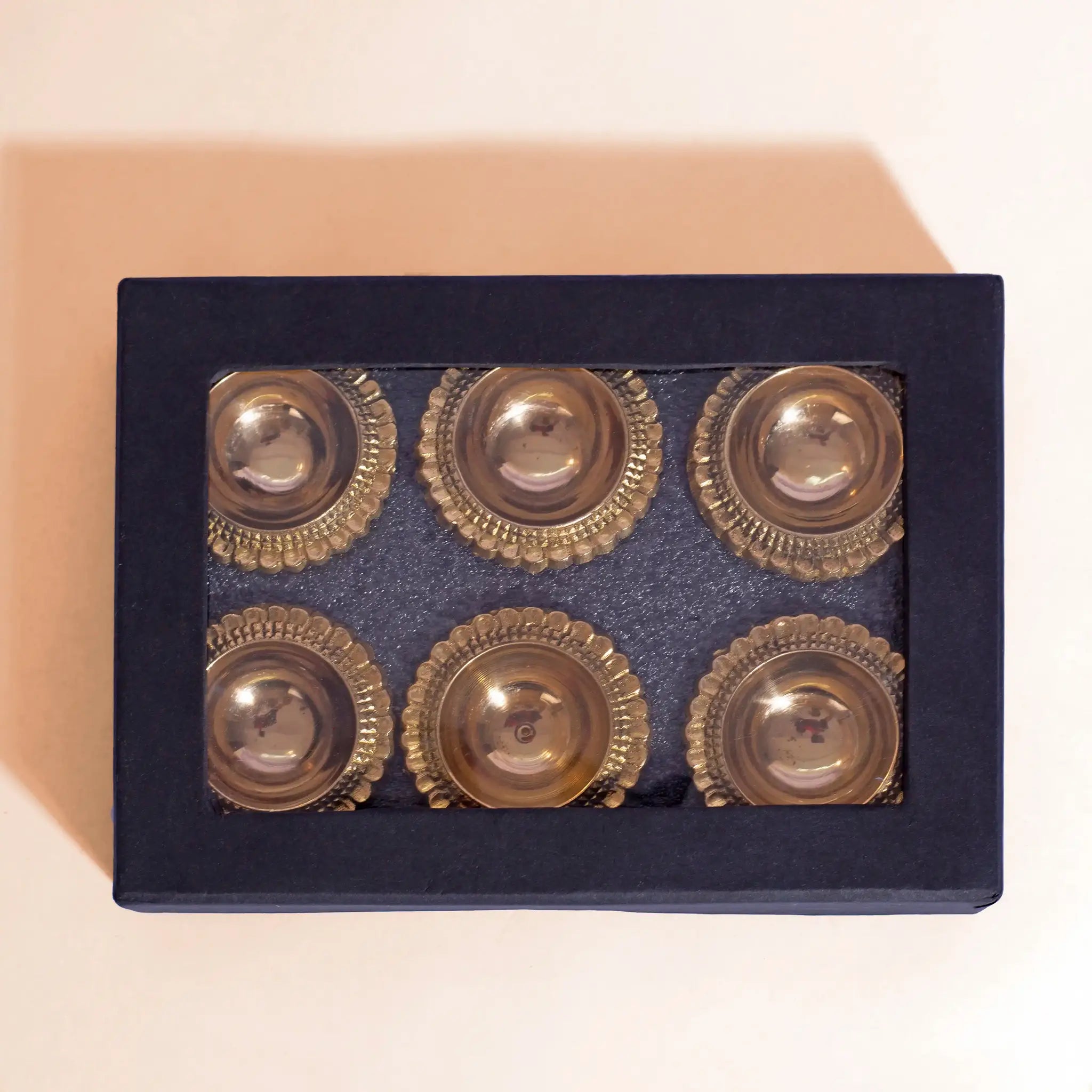 Set of 6 Heavyweight Brass Diyas in Gift Box | For Diwali Decoration & Puja