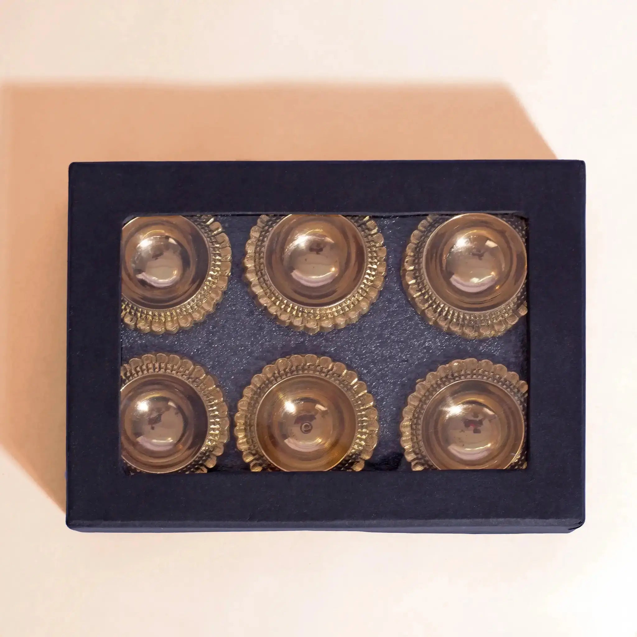 Set of 6 Heavyweight Brass Diyas in Gift Box | For Diwali Decoration & Puja