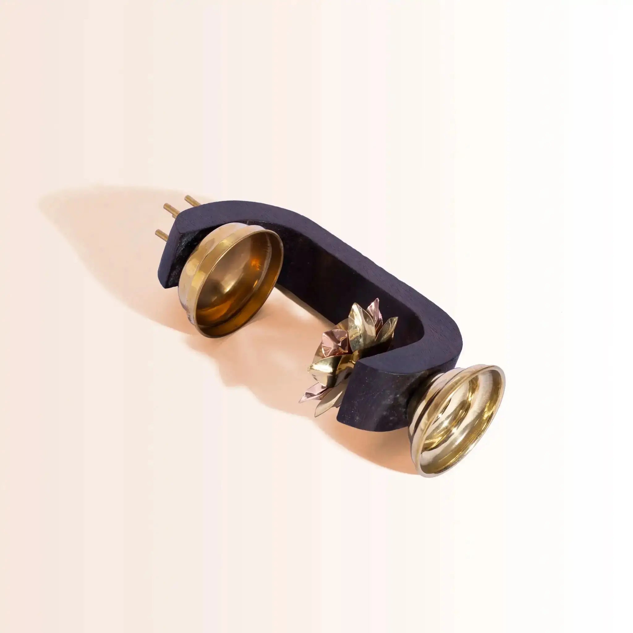 Modern All-in-One Puja Stand | Wood & Brass with Diya & Incense Holder