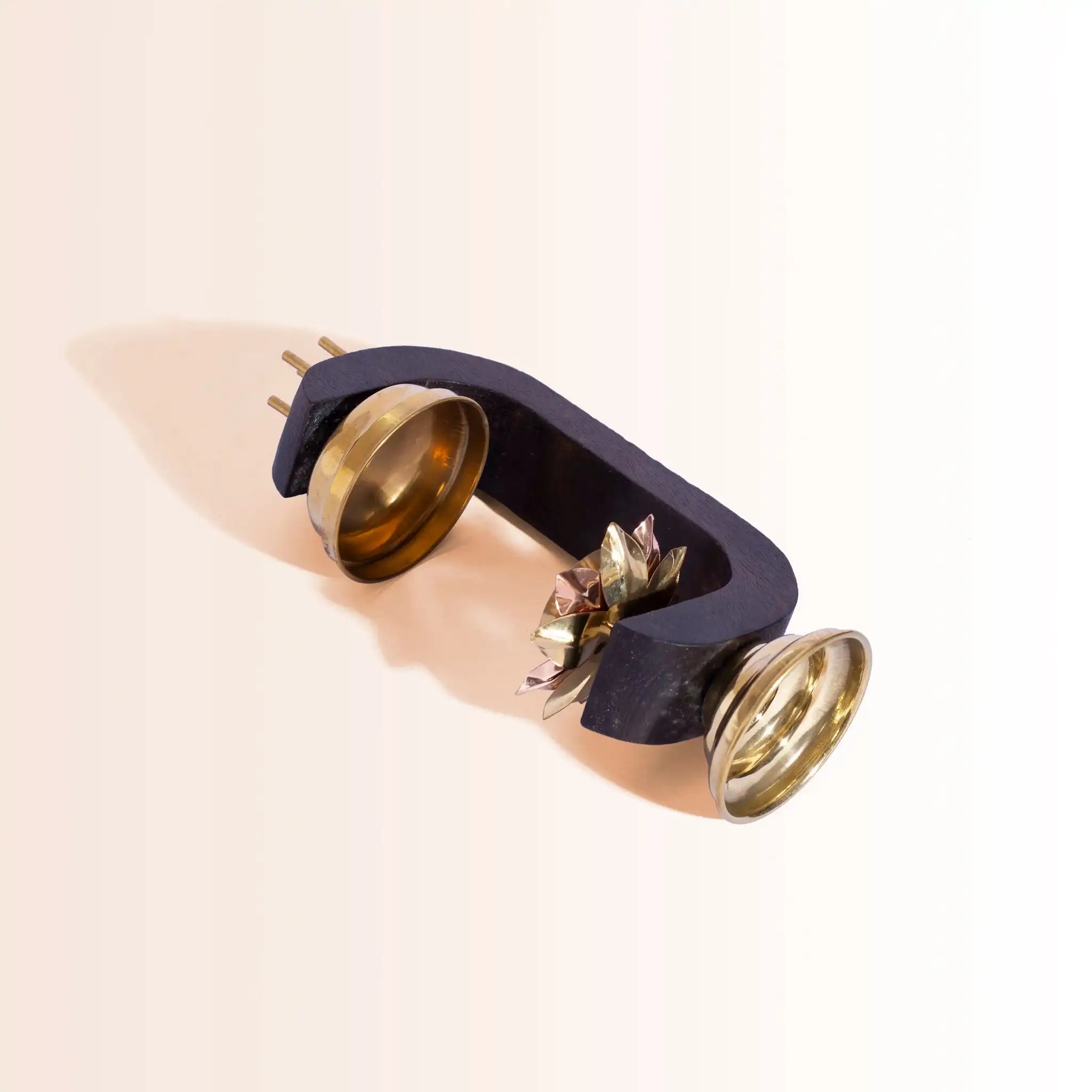 Modern All-in-One Puja Stand | Wood & Brass with Diya & Incense Holder