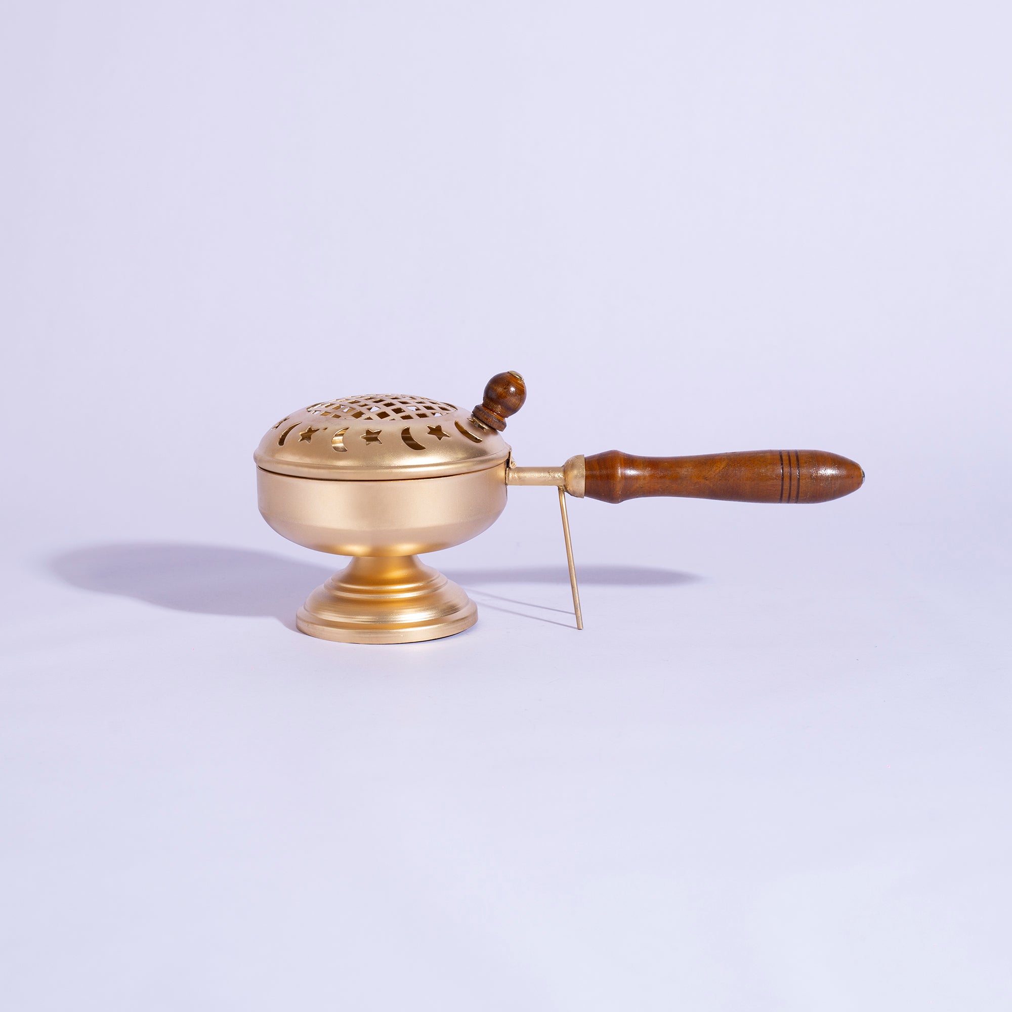 Traditional Brass "Lubandan Flower" Incense Burner with Wooden Handle