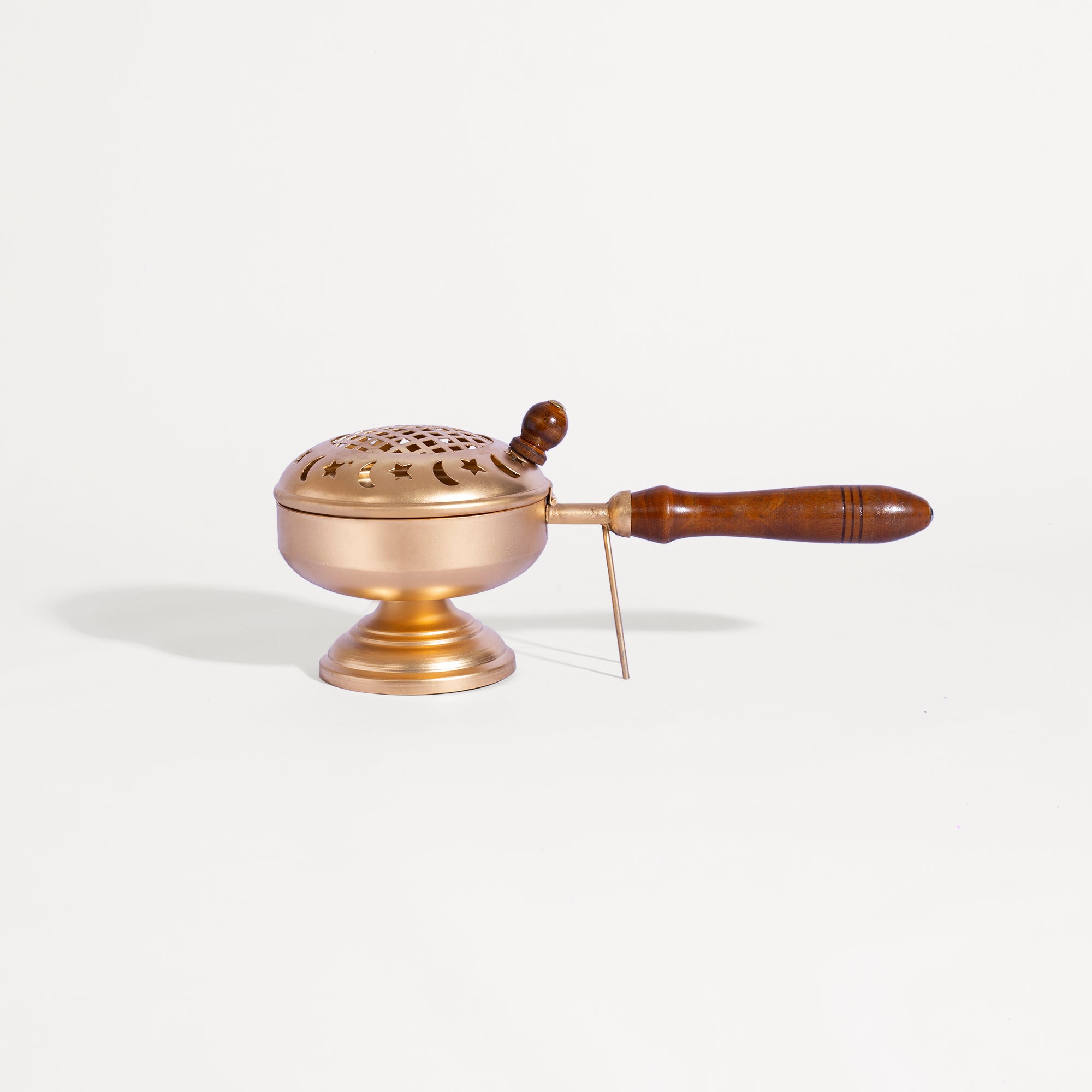 Traditional Brass "Lubandan Flower" Incense Burner with Wooden Handle
