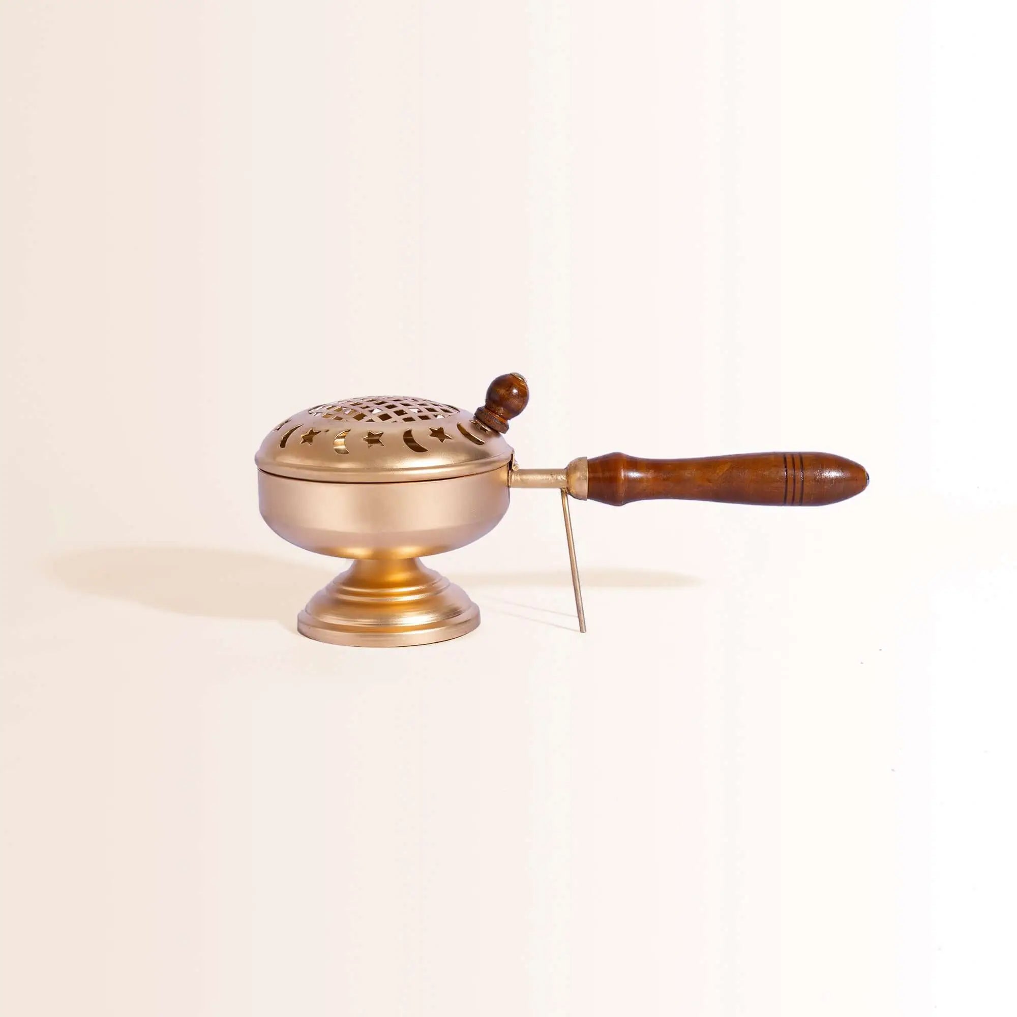Traditional Brass "Lubandan Flower" Incense Burner with Wooden Handle