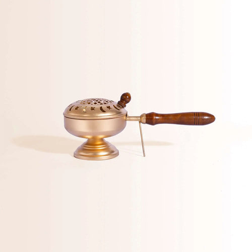 Traditional Brass "Lubandan Flower" Incense Burner with Wooden Handle - Pillow Fights