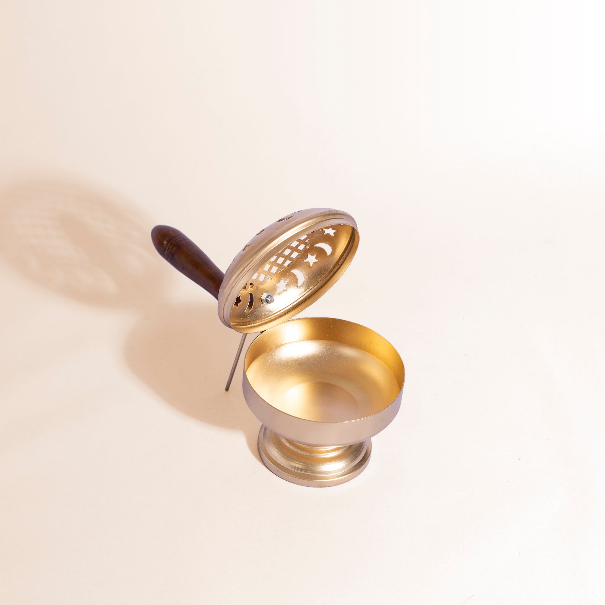 Traditional Brass "Lubandan Flower" Incense Burner with Wooden Handle