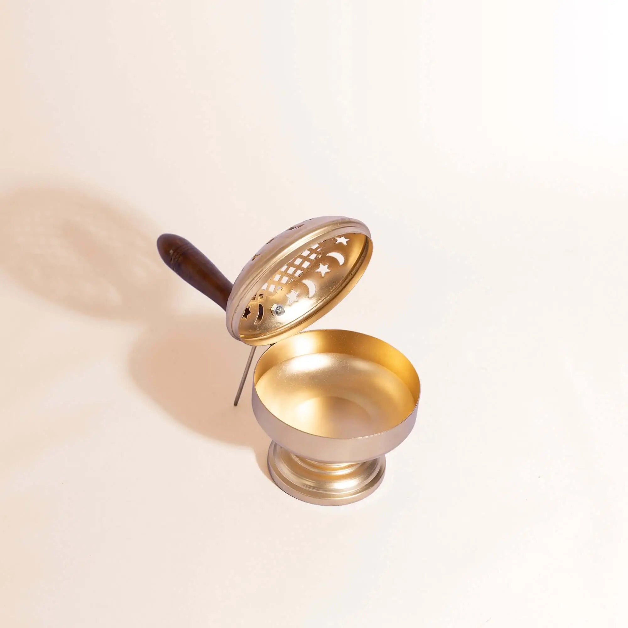 Traditional Brass "Lubandan Flower" Incense Burner with Wooden Handle