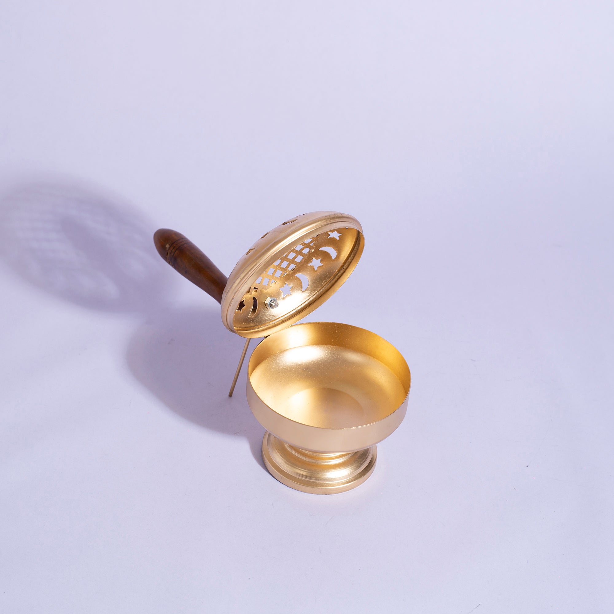 Traditional Brass "Lubandan Flower" Incense Burner with Wooden Handle