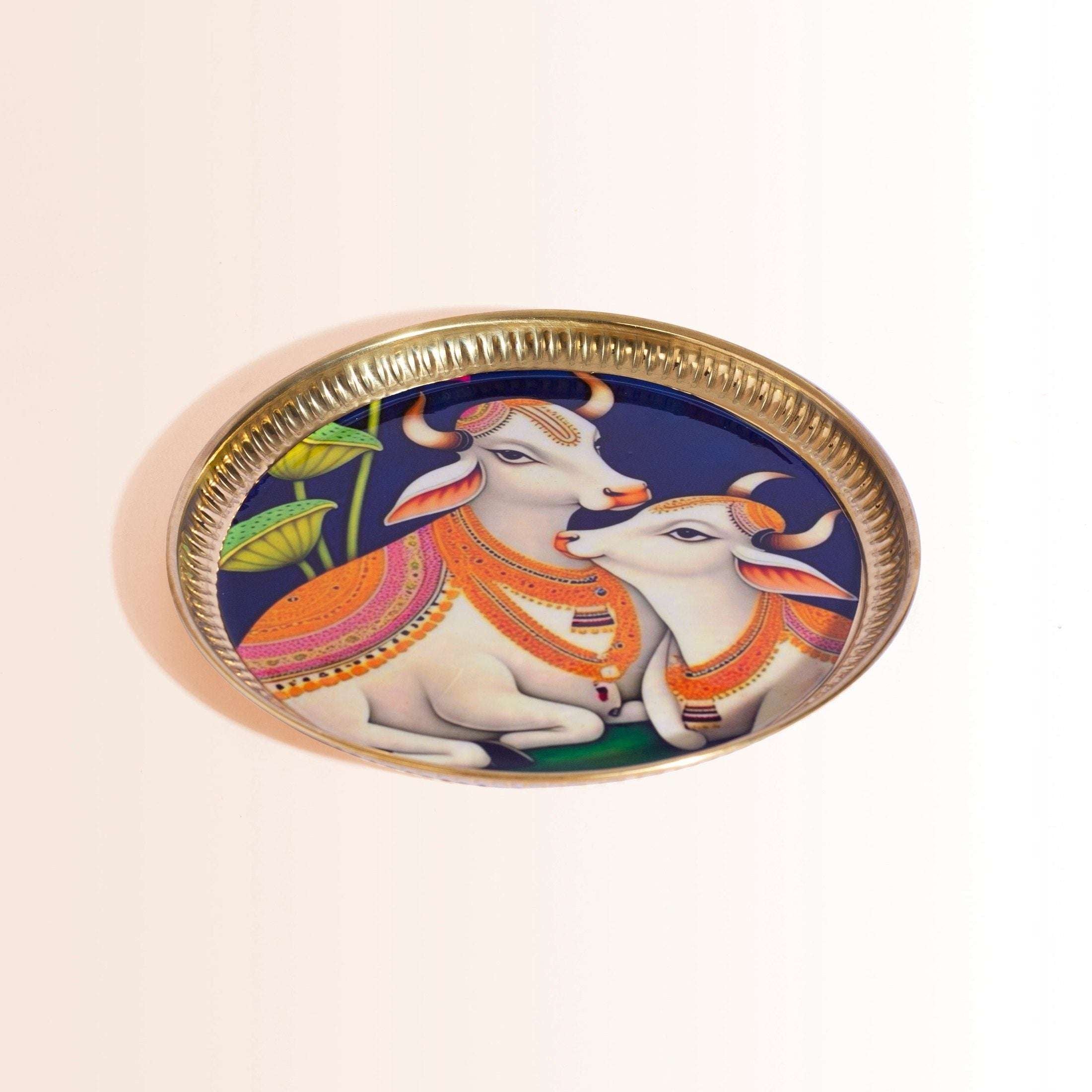 Complete Diwali Puja Gift Set with Cow & Calf Thali in Premium Pink Box