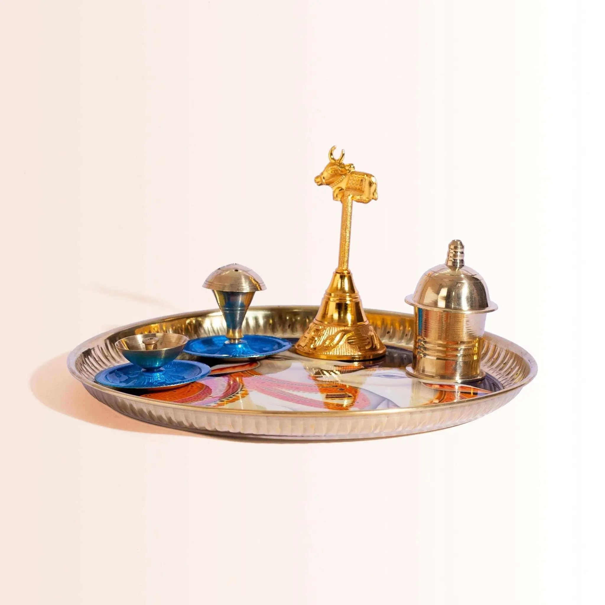 Complete Diwali Puja Gift Set with Cow & Calf Thali in Premium Pink Box