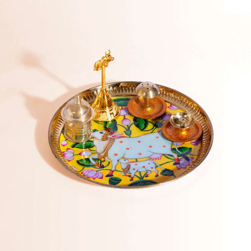 Complete Diwali Puja Thali Gift with Sacred Cow (Kamadhenu)