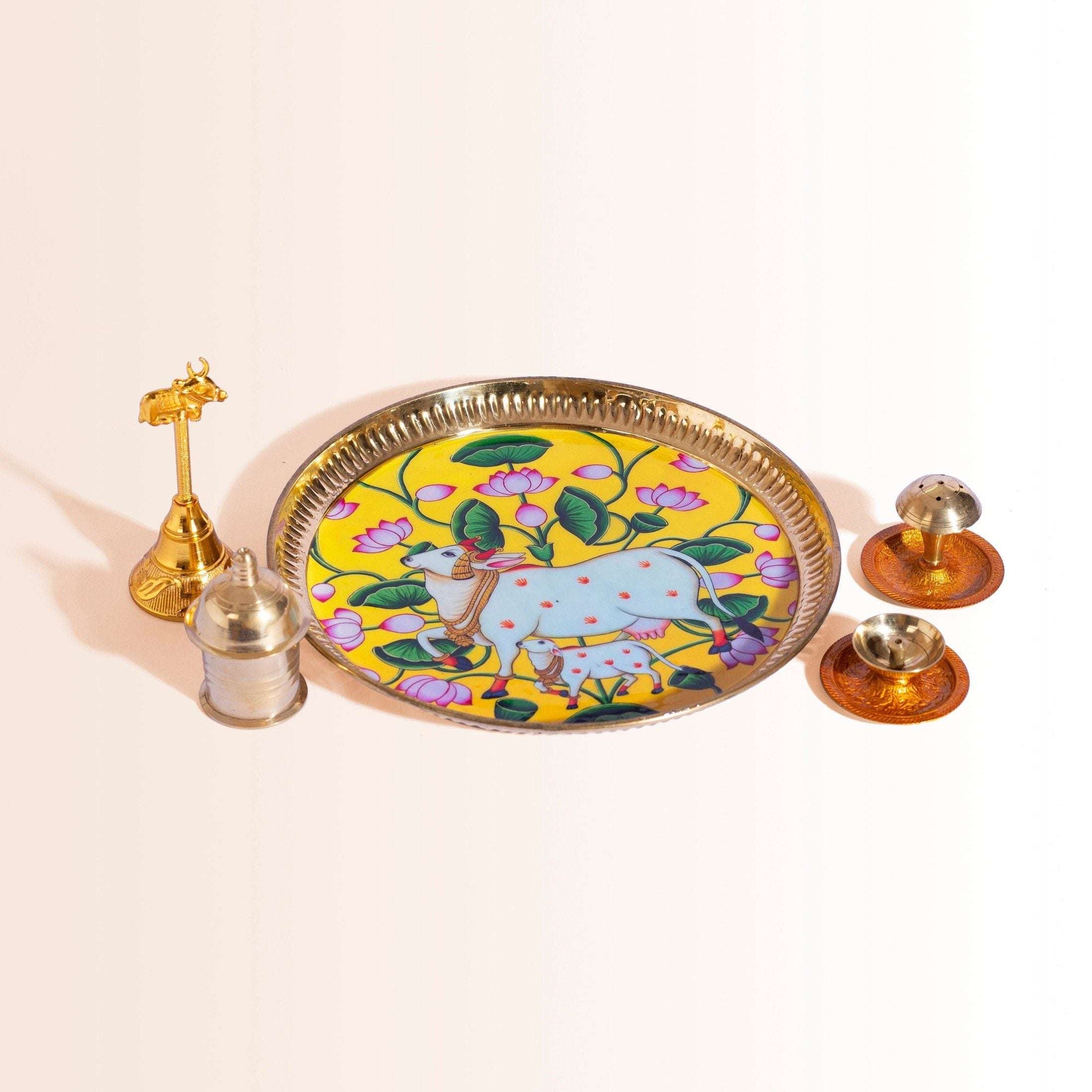 Complete Diwali Puja Thali Gift with Sacred Cow (Kamadhenu)