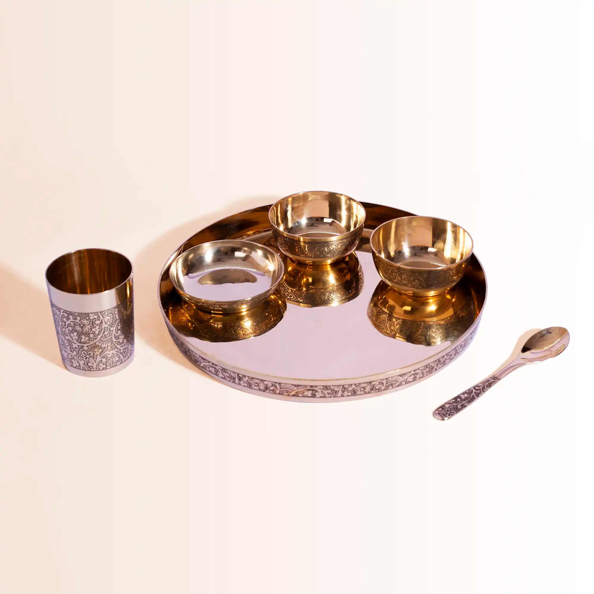 Royal Indian 6-Piece Brass & Steel Thali Combo Set