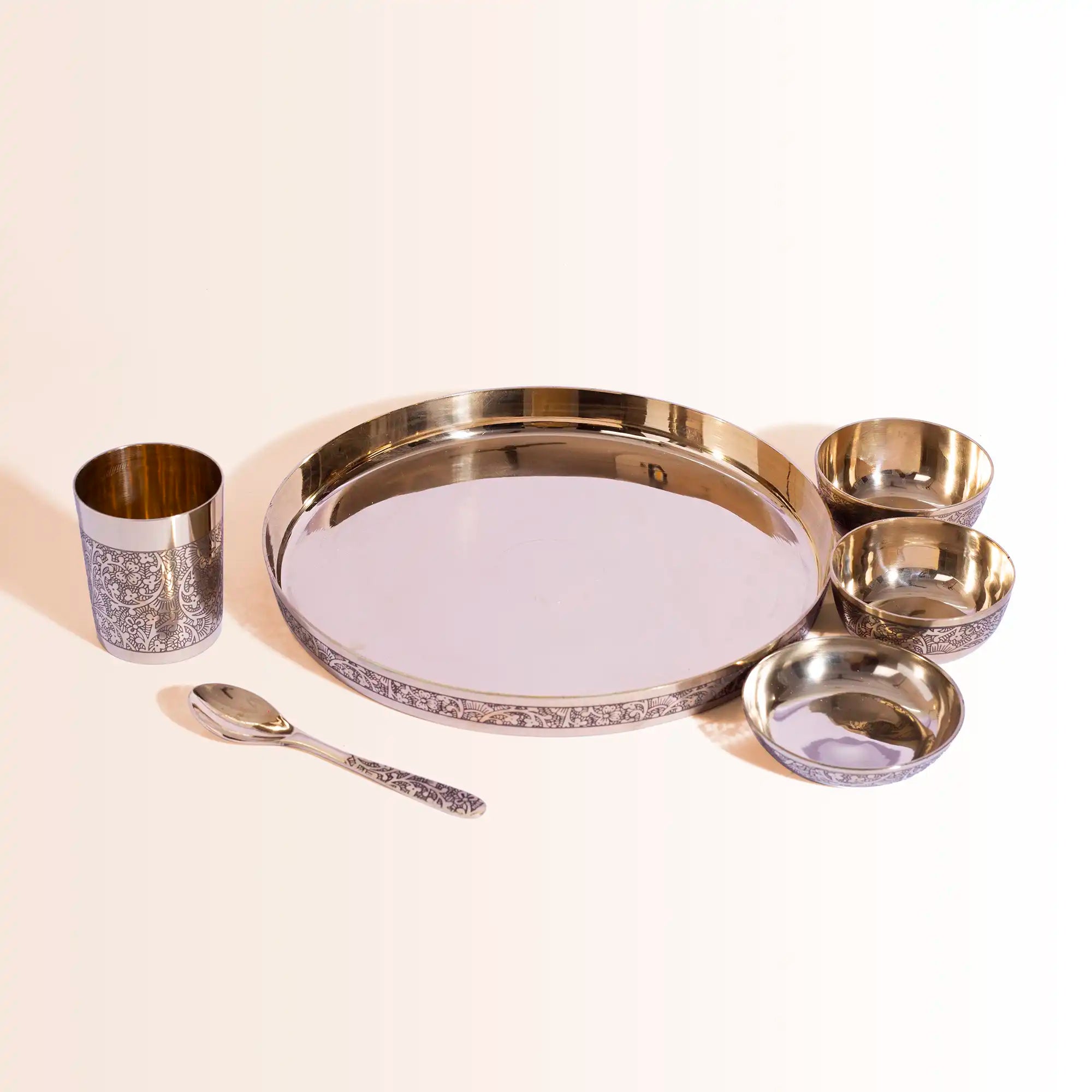 Royal Indian 6-Piece Brass & Steel Thali Combo Set
