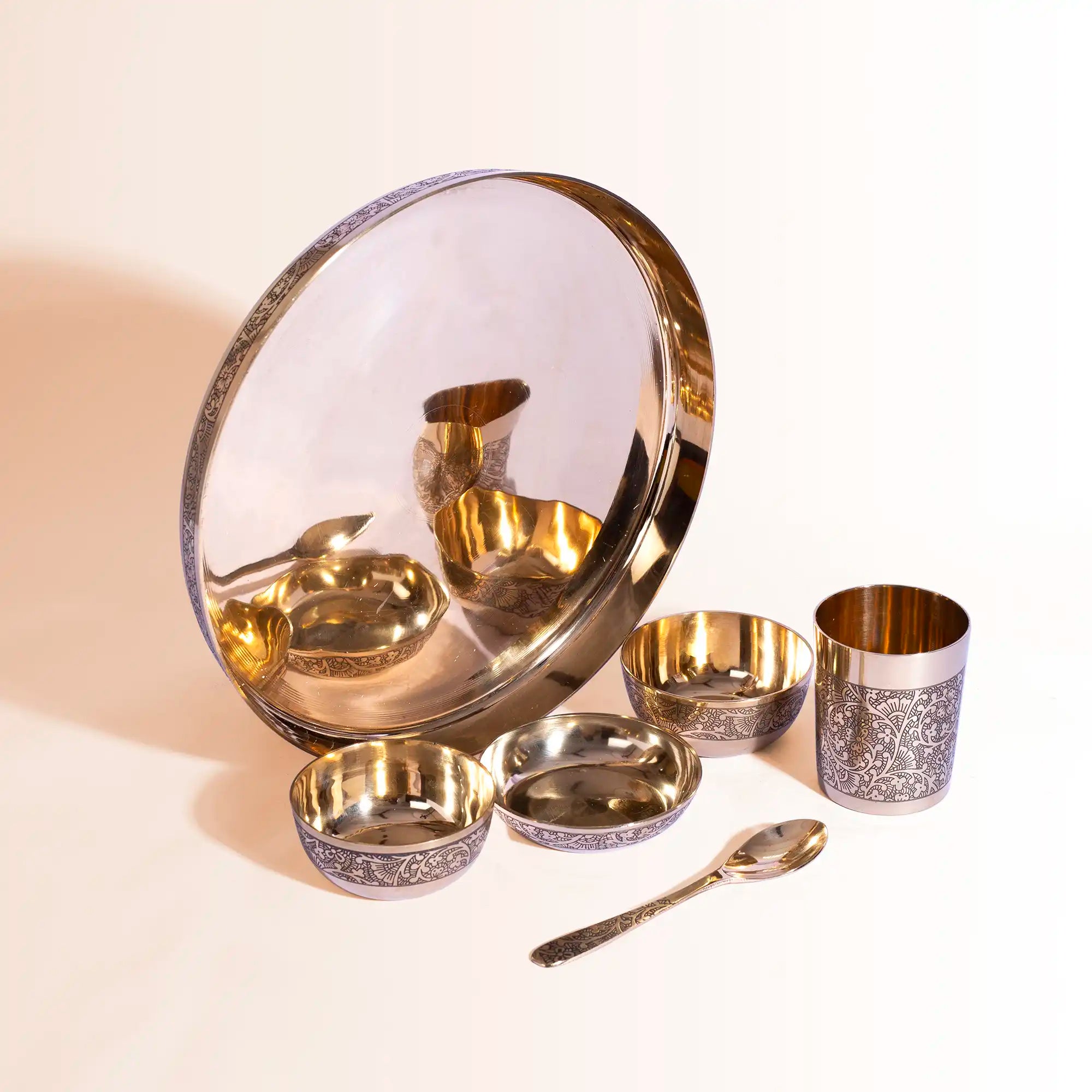 Royal Indian 6-Piece Brass & Steel Thali Combo Set