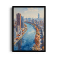Watercolor River Cityscape ??? Modern Skyline Wall Art