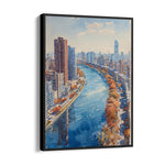Watercolor River Cityscape ??? Modern Skyline Wall Art - Pillow Fights
