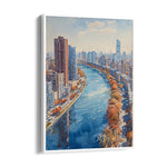 Watercolor River Cityscape ??? Modern Skyline Wall Art - Pillow Fights