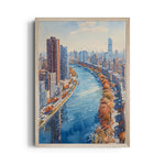 Watercolor River Cityscape ??? Modern Skyline Wall Art - Pillow Fights
