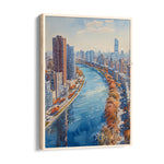 Watercolor River Cityscape ??? Modern Skyline Wall Art - Pillow Fights