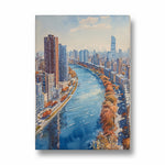 Watercolor River Cityscape ??? Modern Skyline Wall Art - Pillow Fights