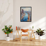 Watercolor River Cityscape ??? Modern Skyline Wall Art - Pillow Fights