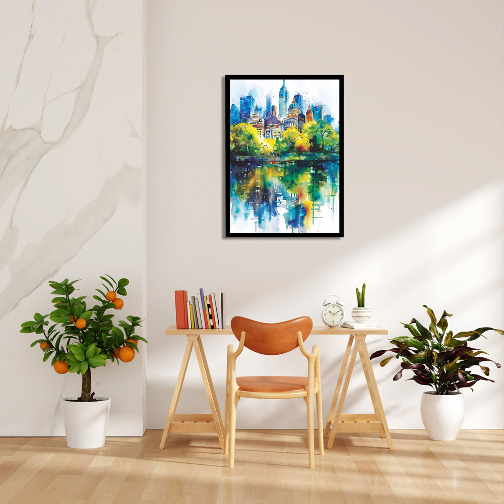 Watercolor Urban Reflection - City Wall Art