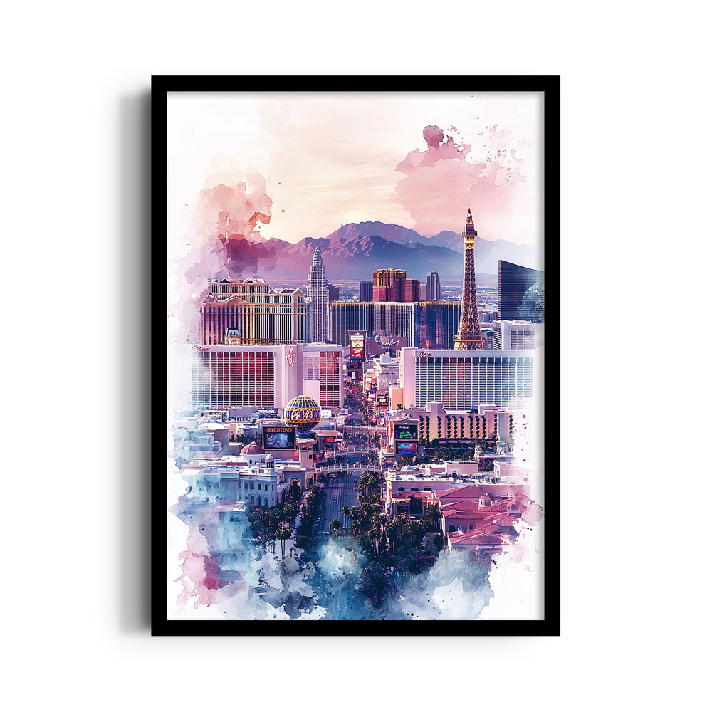 Watercolor Vegas Skyline - City Wall Art