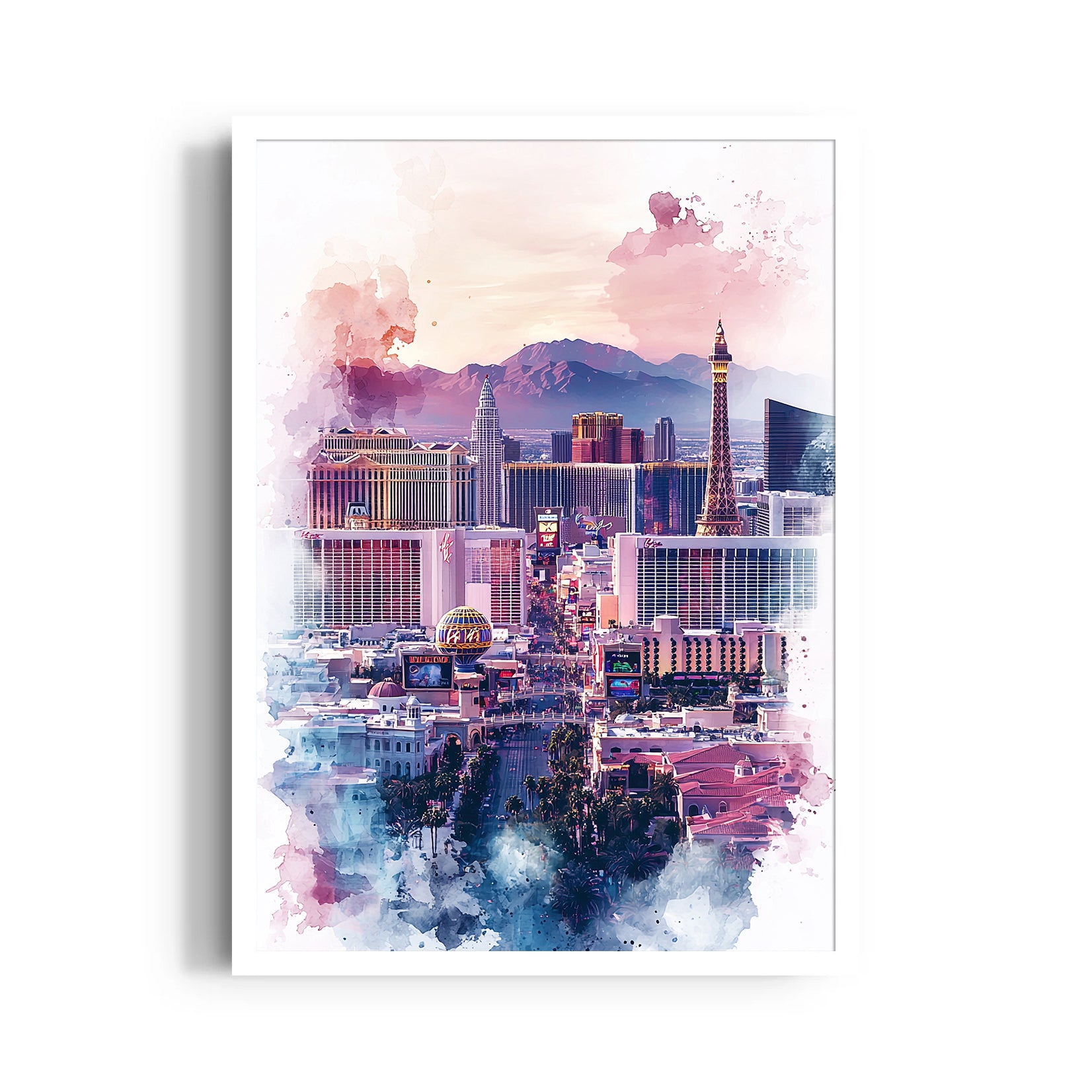 Watercolor Vegas Skyline - City Wall Art