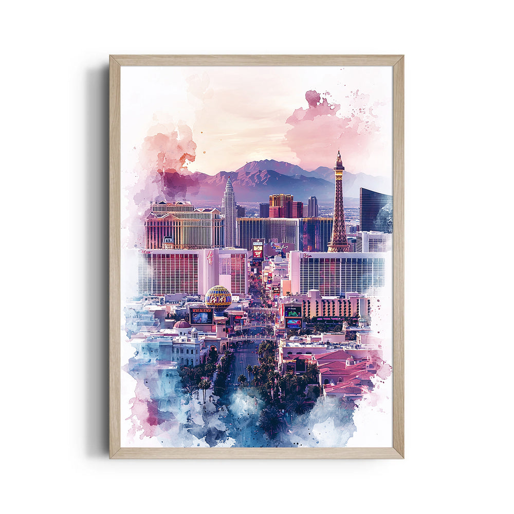 Watercolor Vegas Skyline - City Wall Art
