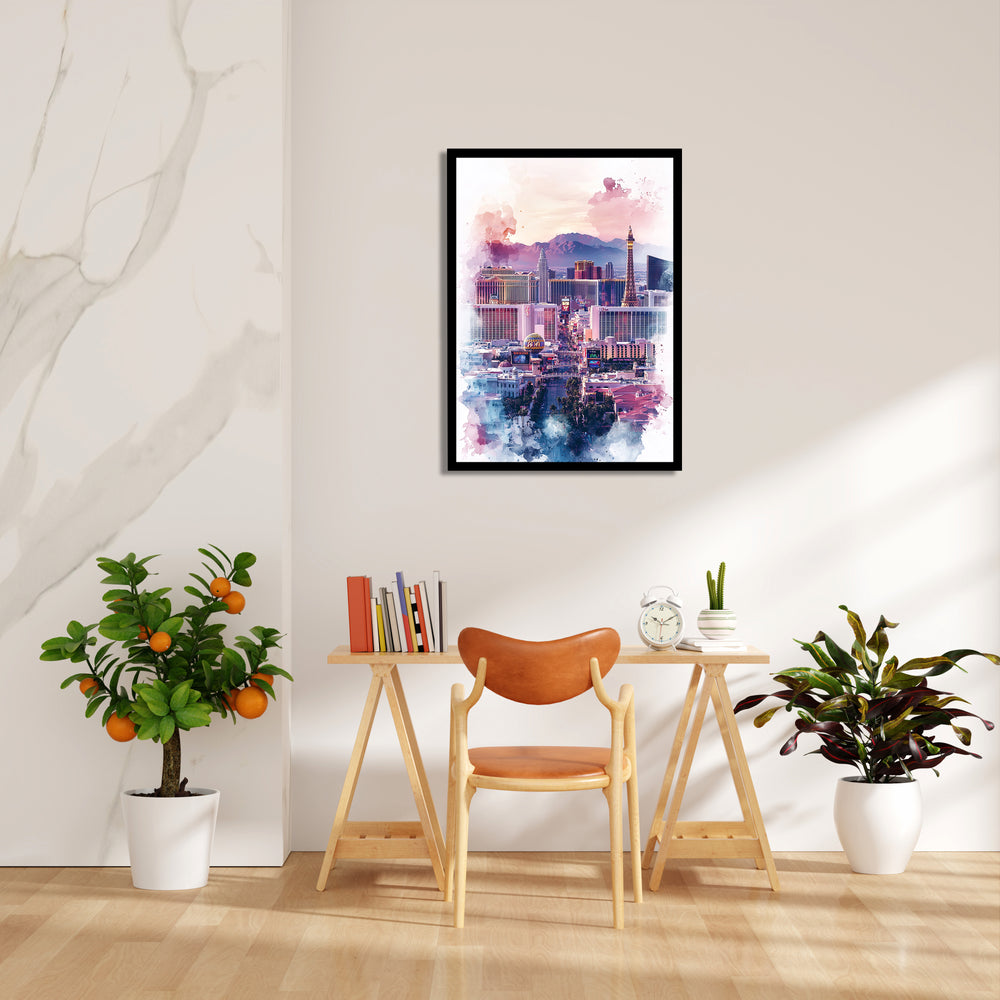 Watercolor Vegas Skyline - City Wall Art