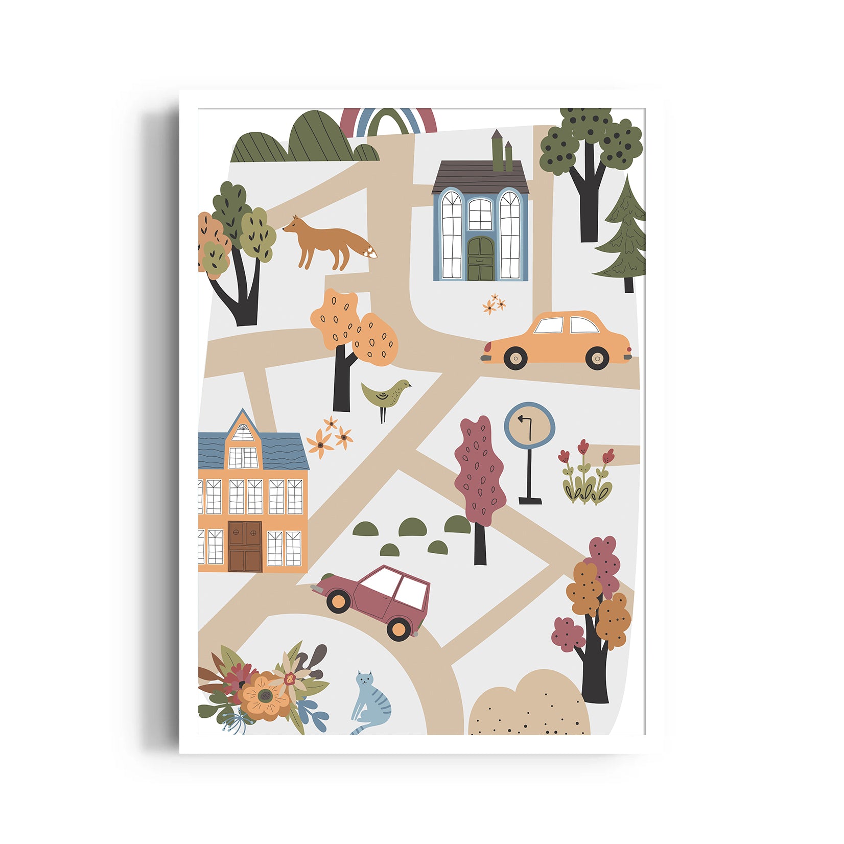 Whimsical Village Paths - street map wall art