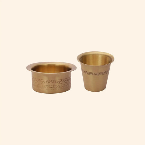 Traditional South Indian Brass Coffee Davara Set (Tumbler & Bowl) - Pillow Fights