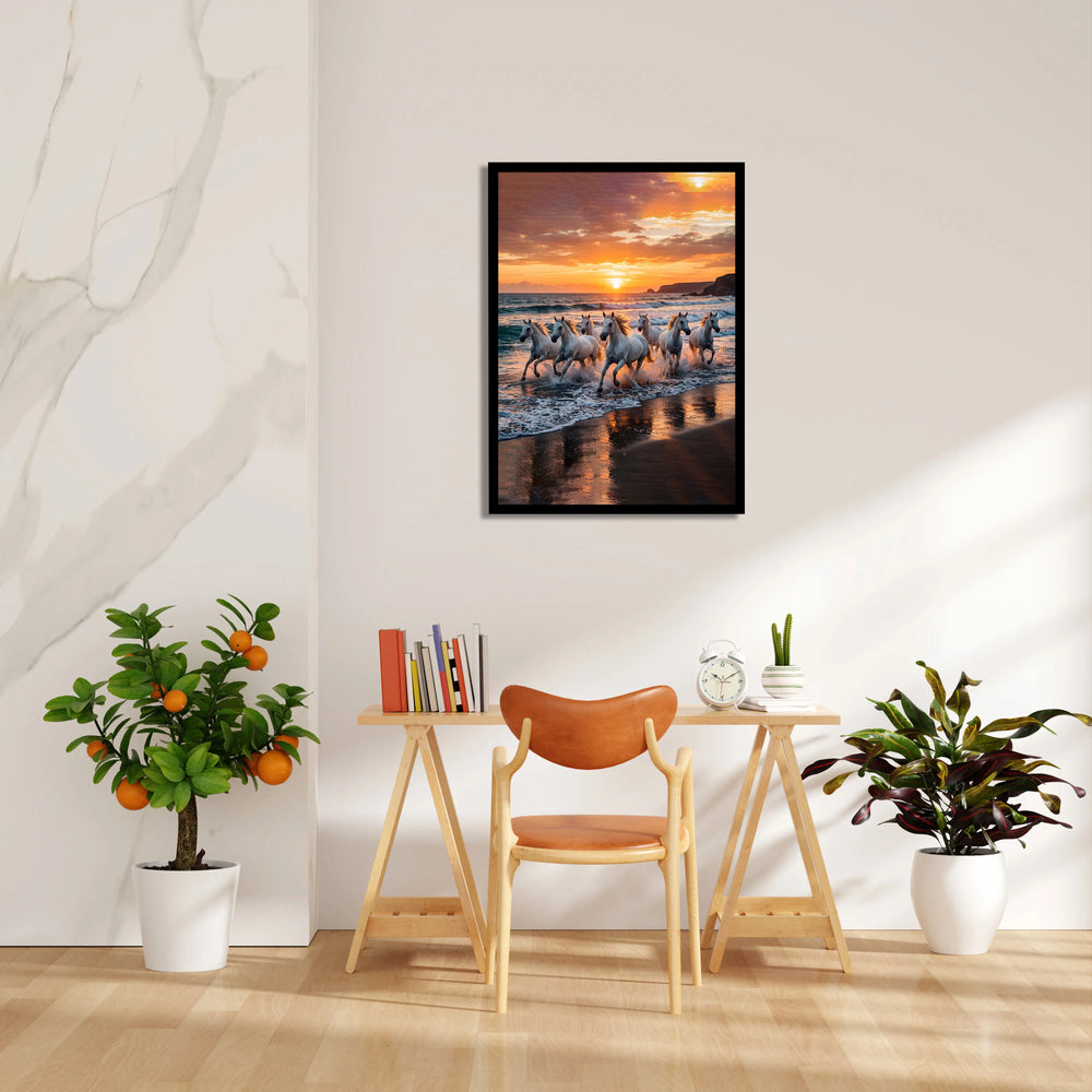 Golden Hour Gallop - 7 Horses Wall Art
