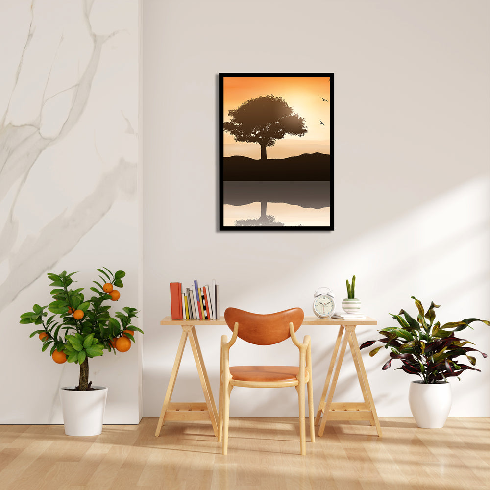 Amber Horizon Lone Tree – Landscape Modern Wall Art - Pillow Fights