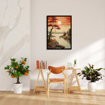 Crimson Lakeside Serenity – Landscape Modern Wall Art - Pillow Fights
