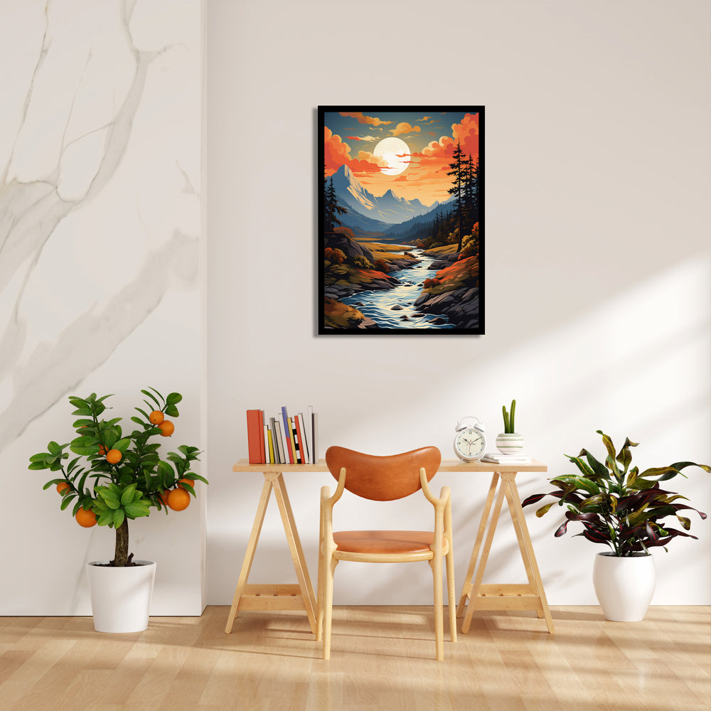 Autumn Moonlit Mountain Stream - Landscape Modern Wall Art - Pillow Fights