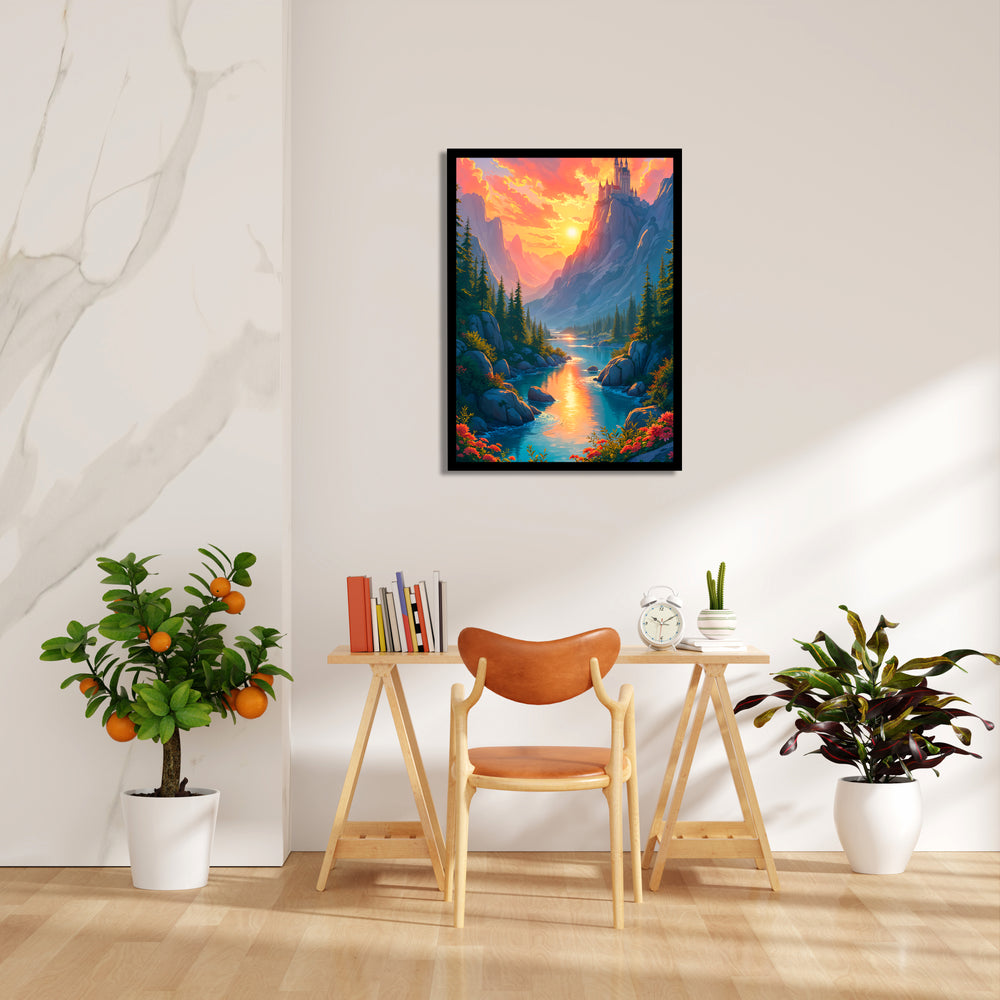 Sunlit Castle Valley River – Landscape Modern Wall Art - Pillow Fights