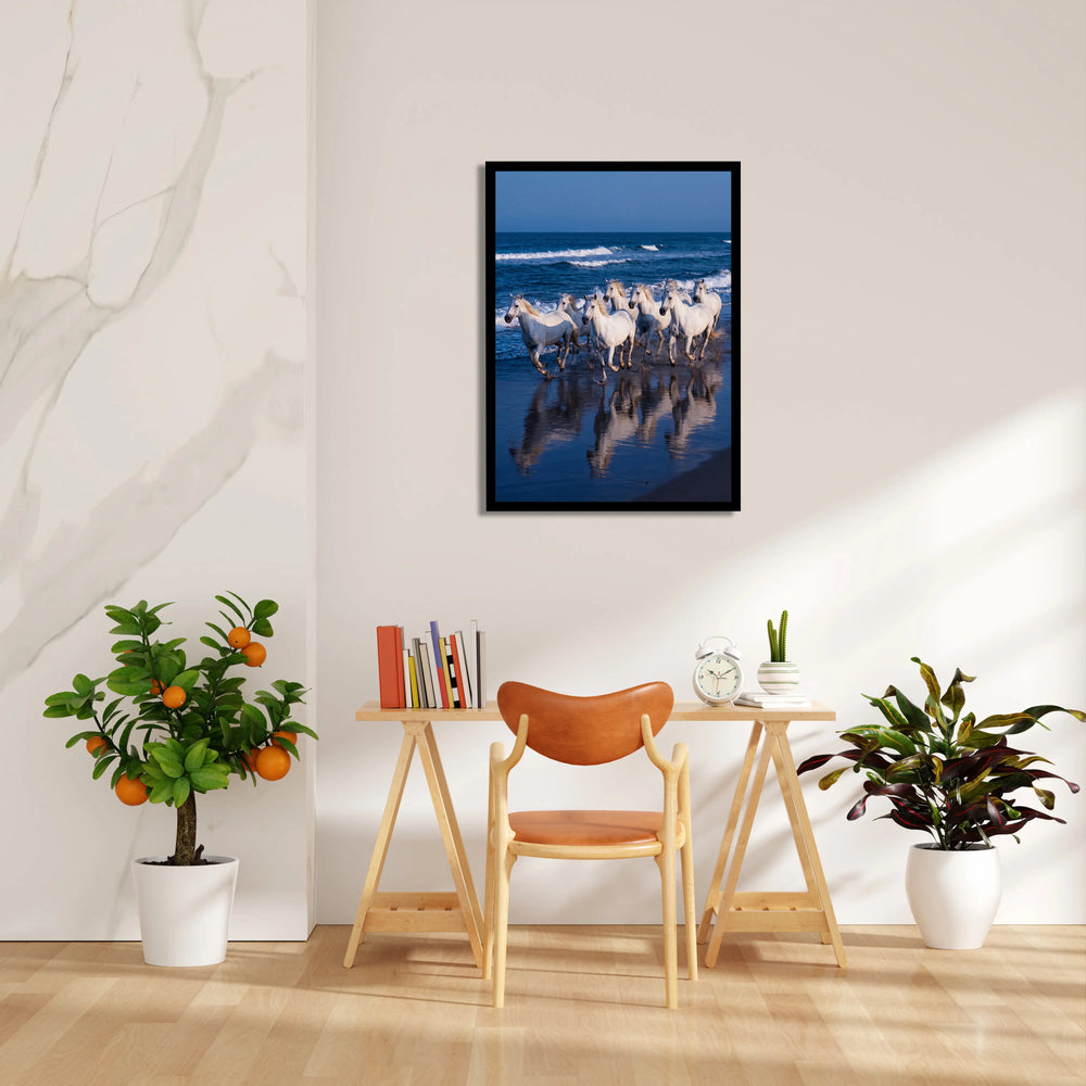 Azure Reflection Gallop - 7 Horses Wall Art