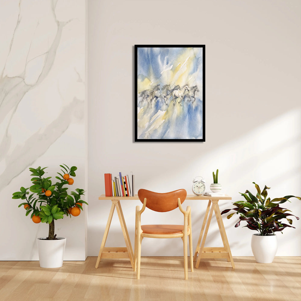 Watercolor Sky Motion — 7 Horses Vastu Art