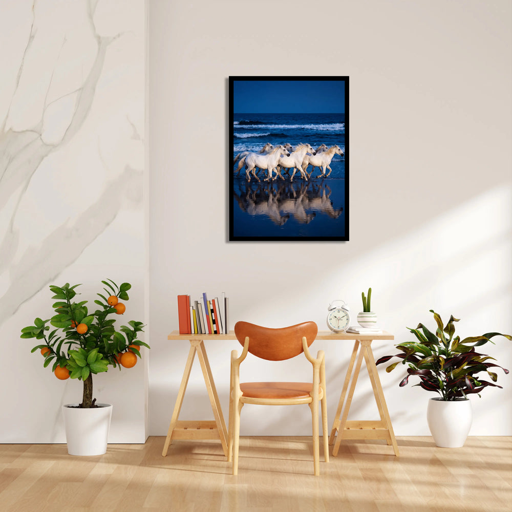 Cobalt Wave Gallop - 7 Horses Wall Art