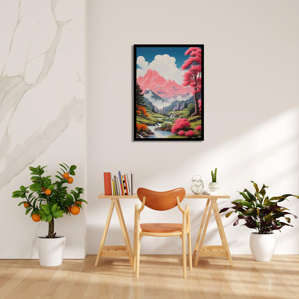 Blossom Valley Crimson Peaks - Landscape Modern Wall Art