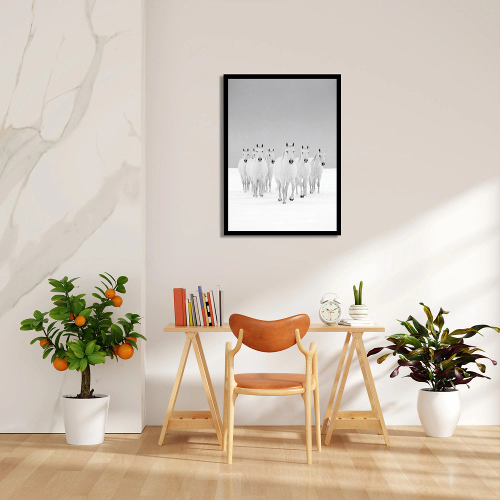 Arctic Frost Gallop — 7 Horses Vastu Art