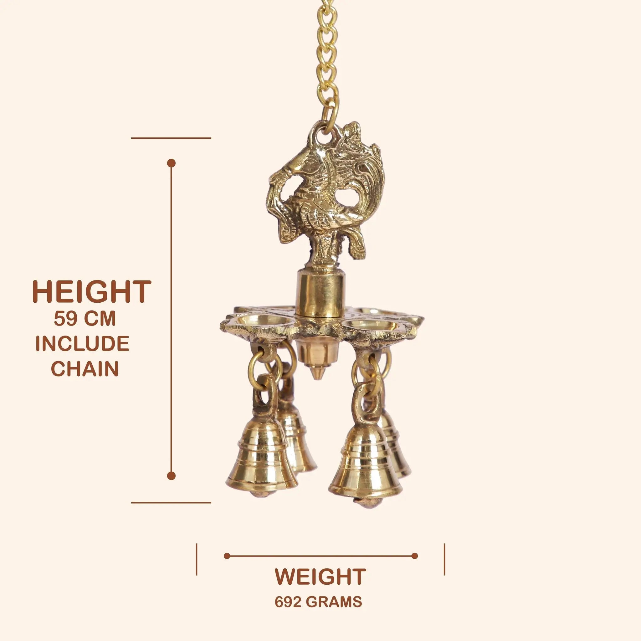 Traditional Brass Hanging Diya with Bells ("Munga Deep Chain")